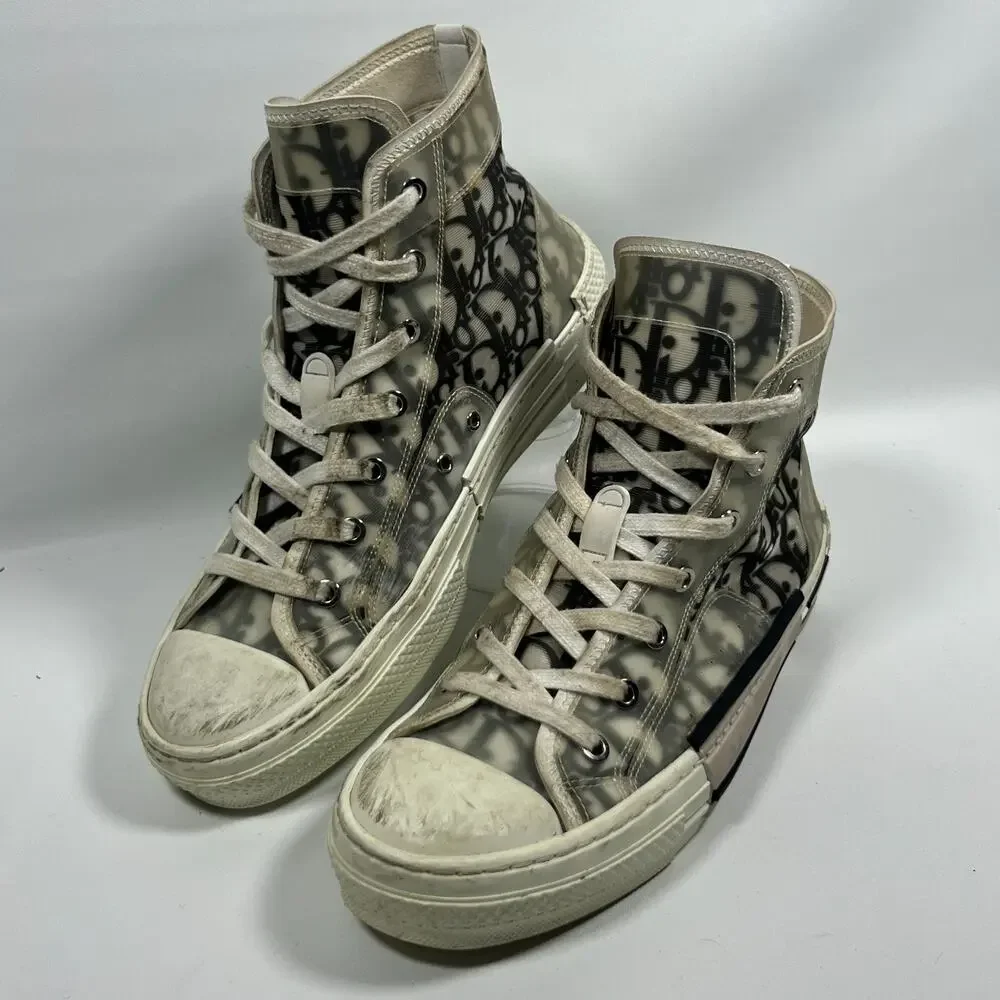 DIOR Sneakers Mens 40 B23 League High Top Oblique Canvas Black White Italy
